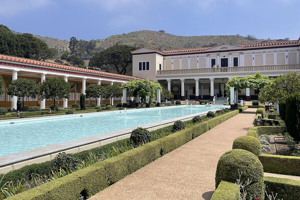 The Getty Villa Museum reopened June 27, 2025, nearly 6 months after it was damaged in the Los Angeles wildfires, in Pacific Palisades. The hills behind the museum are charred from the January fires that destroyed much of the surrounding area.